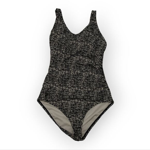 Speedo Black White print One Piece Swimsuit SZ 6 - Picture 2 of 5